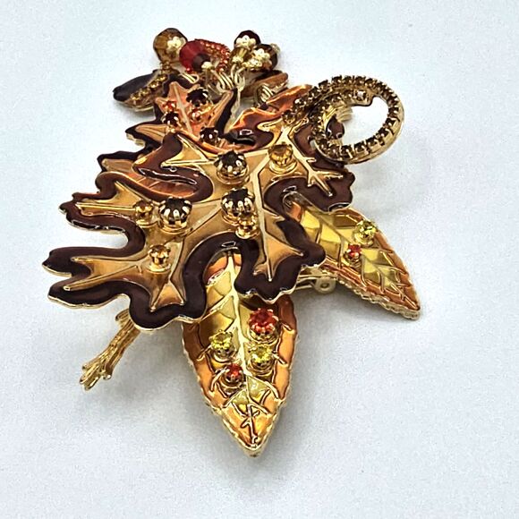 Lunch At The Ritz Autumn Leaf Brooch RARE VTG Enamel Leaves Pendant LATR 2GO Pin - Picture 15 of 16